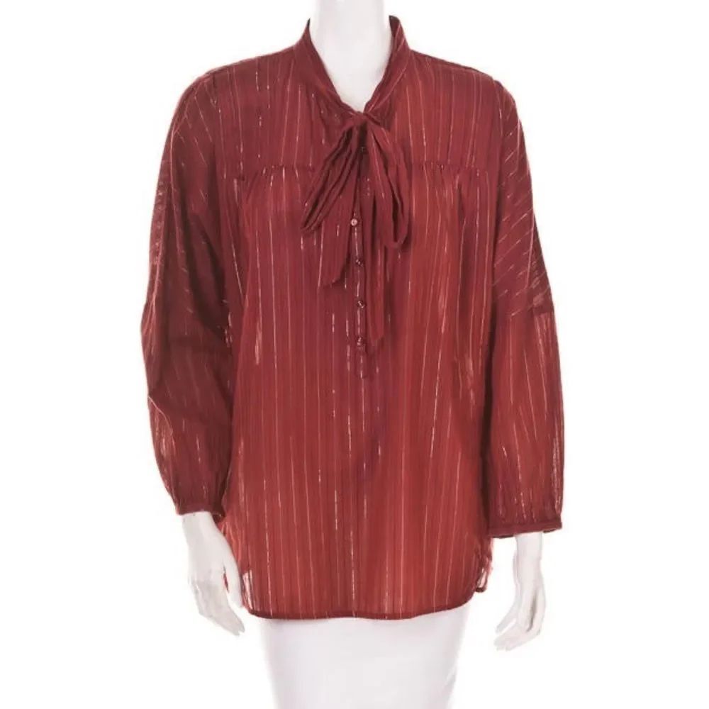 MARC JACOBS Maroon Bow Long Sleeve Flowy Top